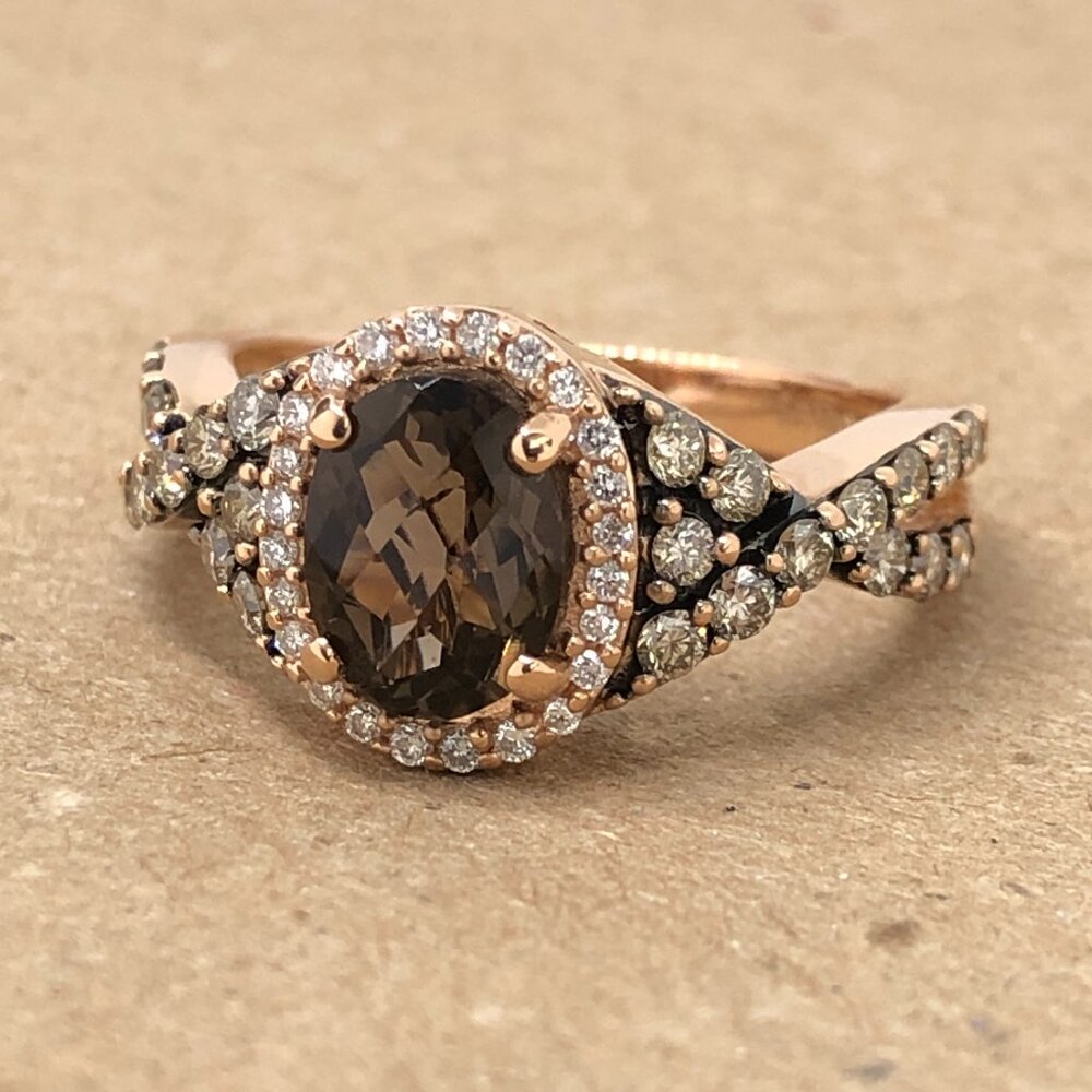 LeVian 14K Rose Gold Oval Le Vian Halo Chocolate Quartz & Diamonds Ring $2,800